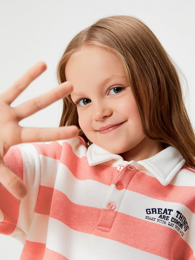 Áo nỉ bông polo 2 màu kẻ vàng trắng / kẻ hồng trắng size 98 - 158