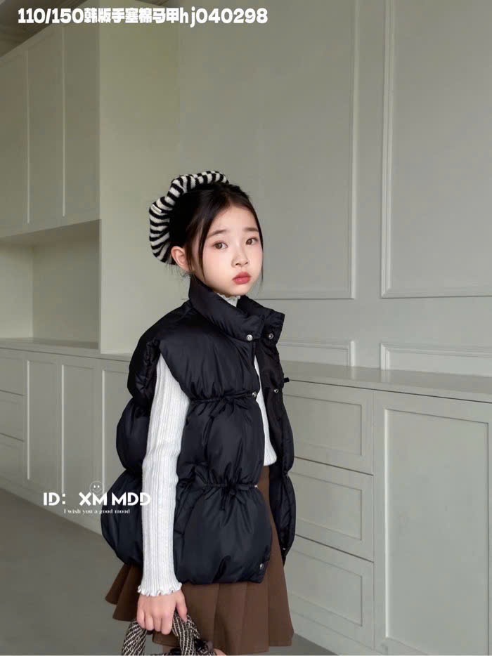 Áo gile phao đính nơ trơn nhiều màu cho bé gái size 110-150