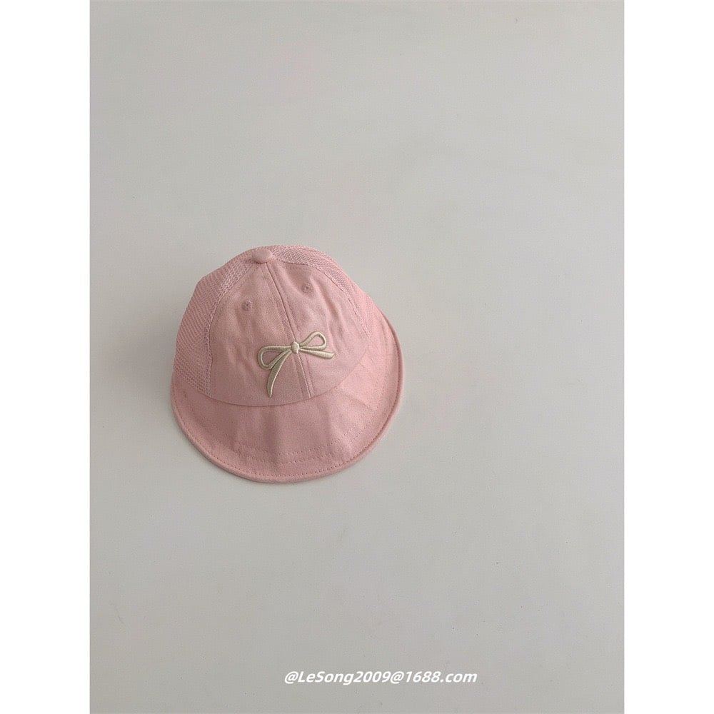 Mũ kaki vành tròn thêu nơ 4 màu ( Free size 49 - 52cm )