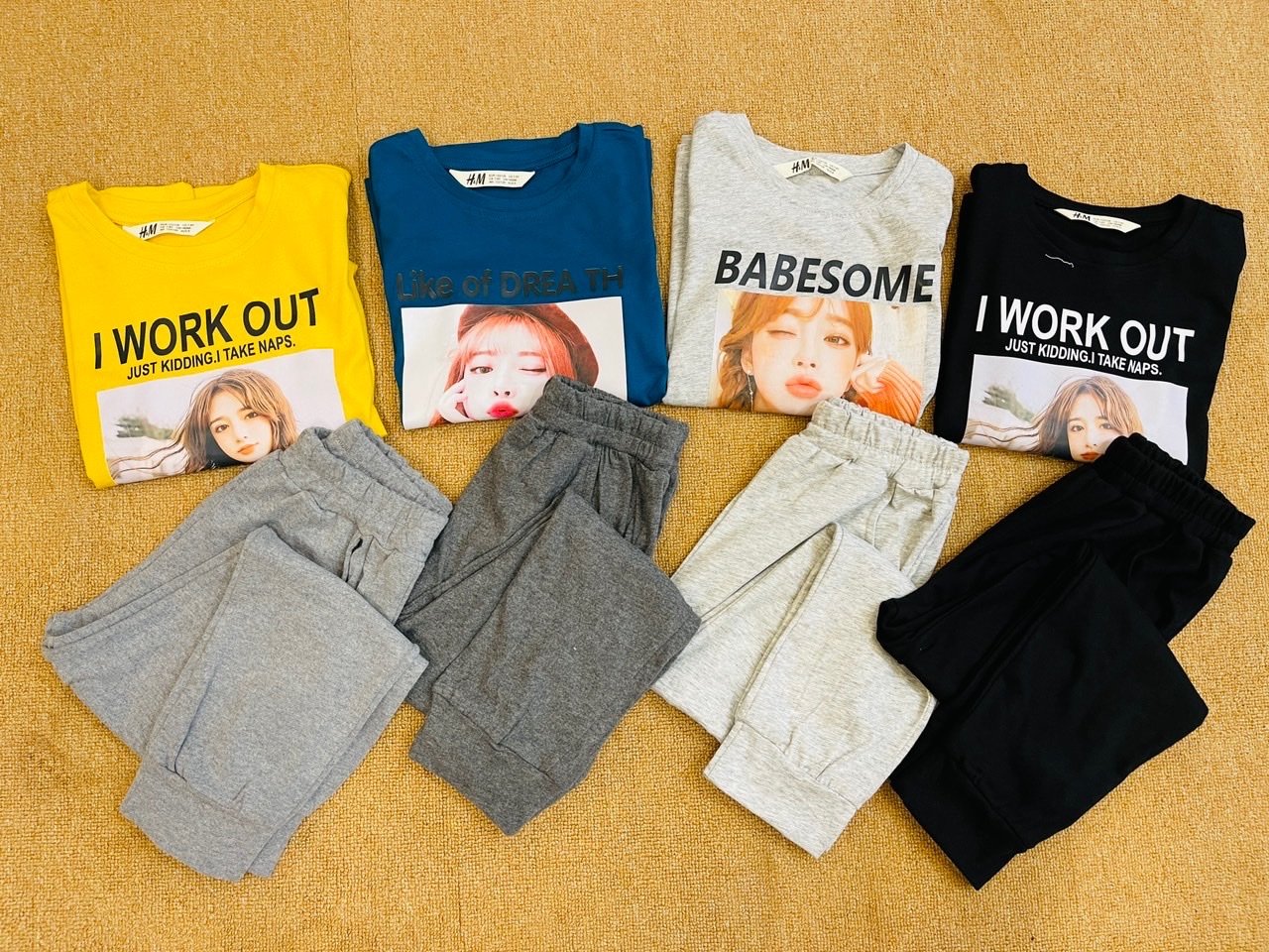 Bộ cotton dài tay HM nhiều hình bé gái 7-16y