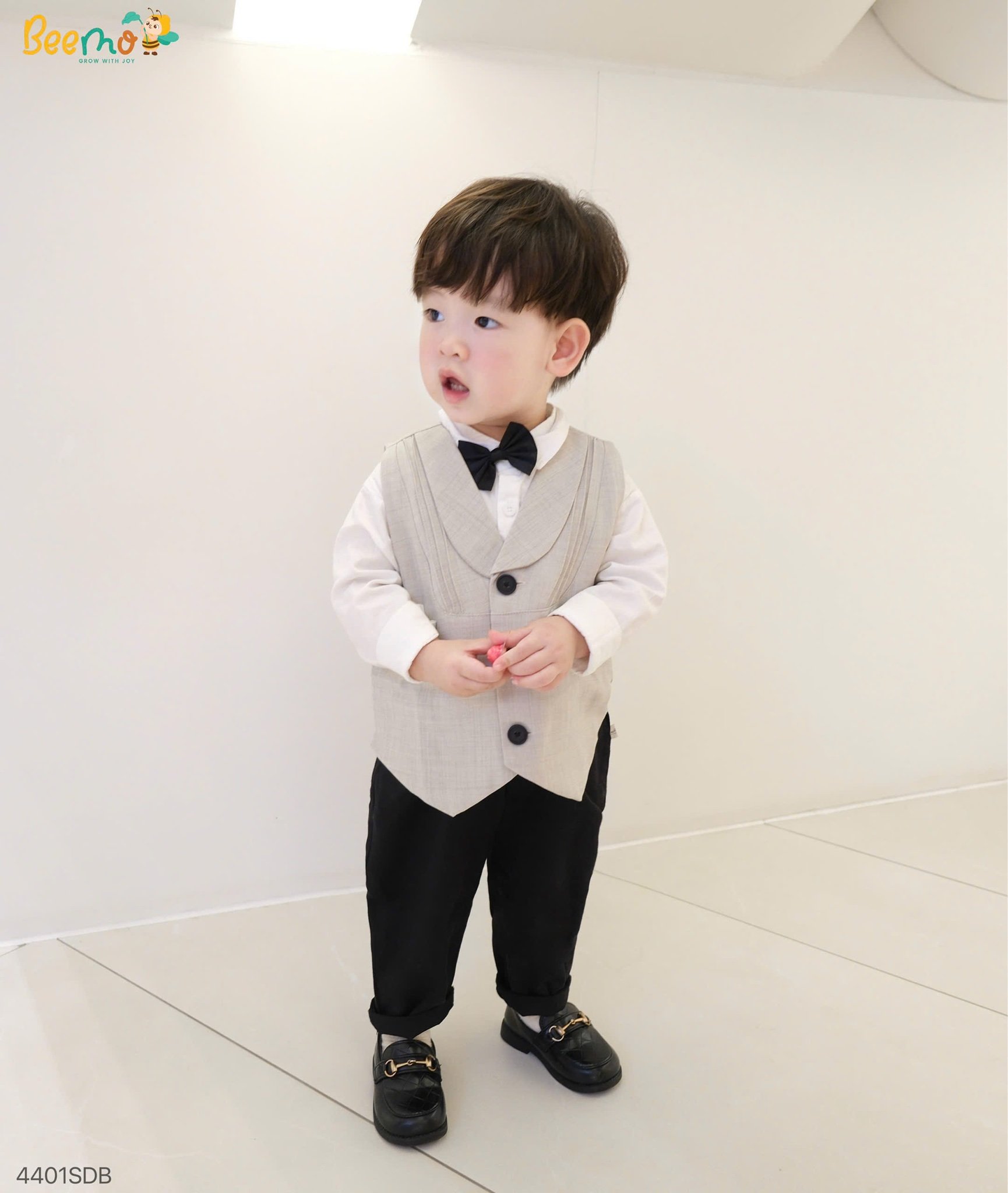 Bộ gile vest 4ct Beemo mặc sự kiện màu be cho bé trai size 80-130