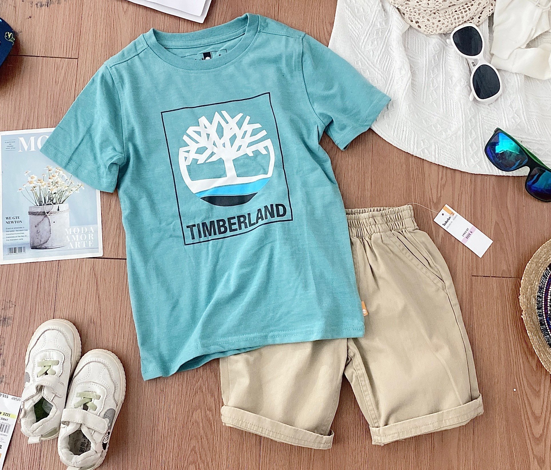 Bộ Timberland áo cotton - quần kaki nhiều hình BT size 3m - 7y