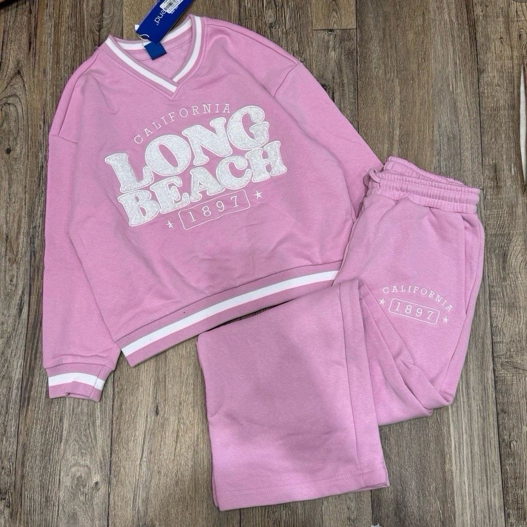 Bộ nỉ bông Weekend dòng Đại màu hồng Long Beach size 10 - 16y