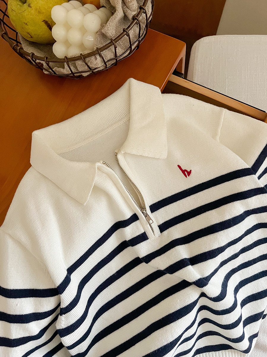 Áo len AMBB kẻ ngang cổ khoá unisex cho bé size 90-160