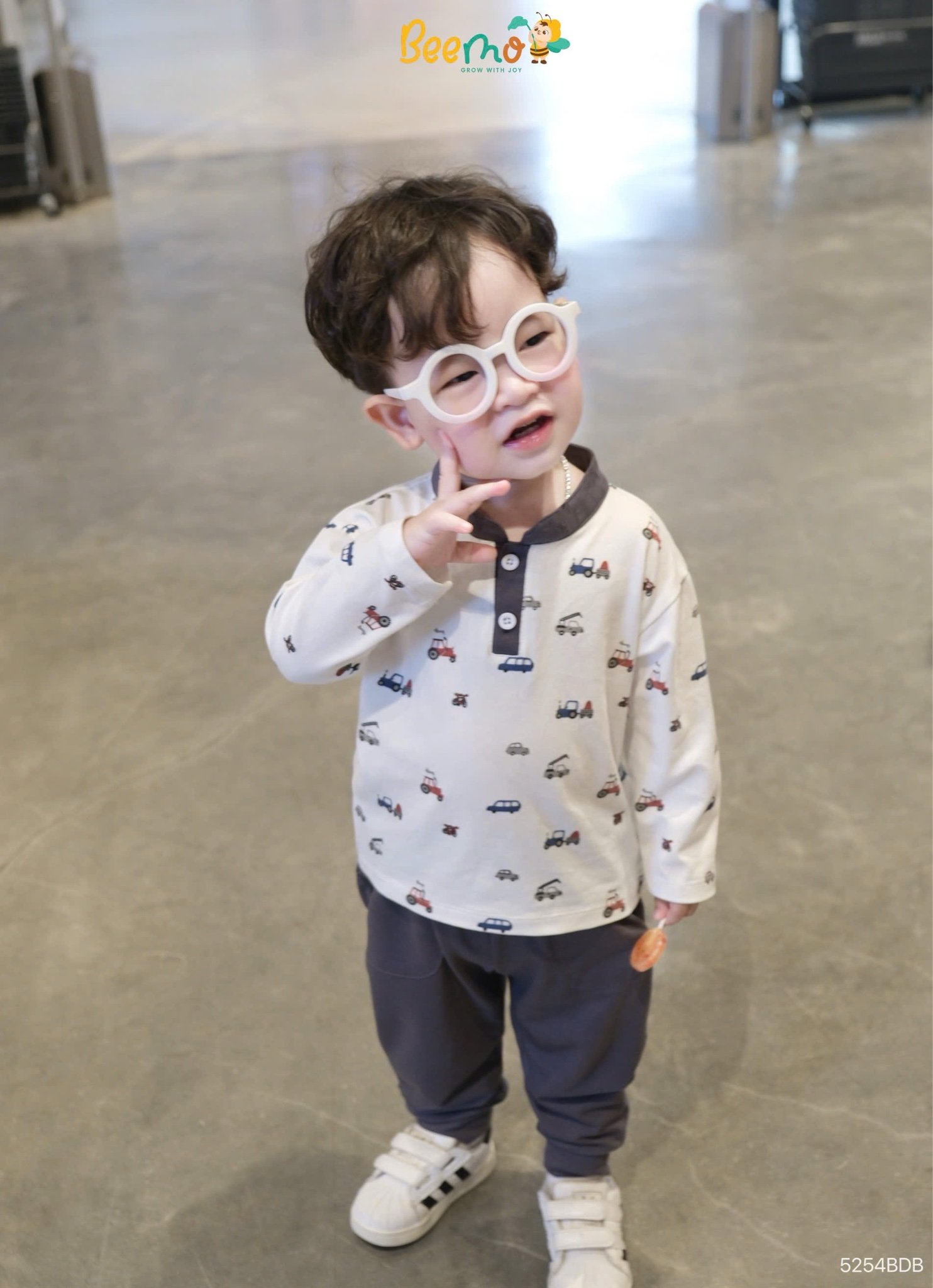 Bộ thun Beemo dài tay in tràn hình ô tô bé trai size 1-6y