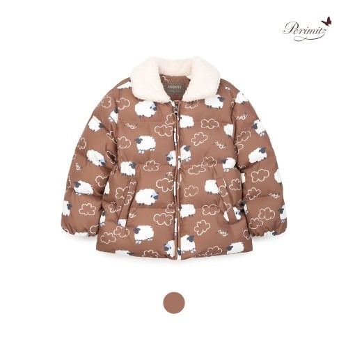 Áo khoác phao xuất Hàn màu nâu hình cừu cổ lông cho bé size 100-140