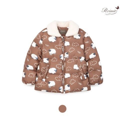 Áo khoác phao xuất Hàn màu nâu hình cừu cổ lông cho bé size 100-140