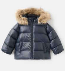 Áo khoác phao lông vũ MNG màu xanh tím than mũ lông size 1-6y