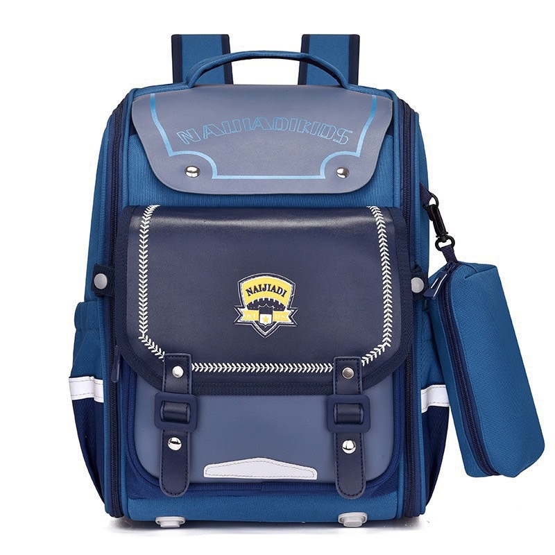 Balo, cặp sách chống gù siêu nhẹ chống thấm Naijadi Kids phối da nhiều màu BTBG tặng kèm hộp bút