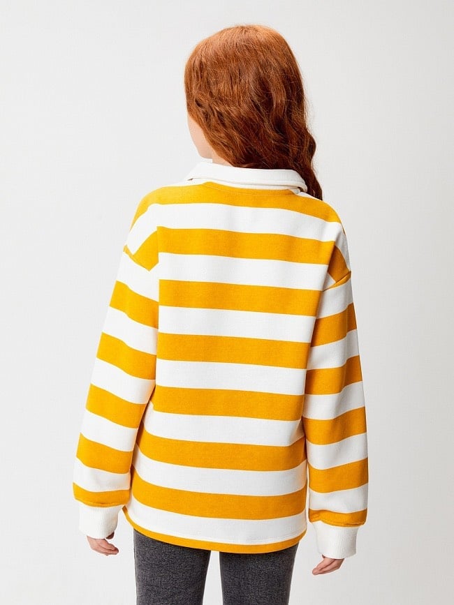 Áo nỉ bông polo 2 màu kẻ vàng trắng / kẻ hồng trắng size 98 - 158