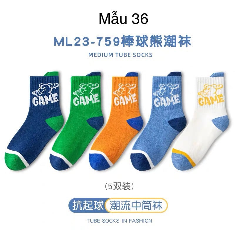 Set 5 tất Minliu Kids Socks nhiều hình Bé Trai size M - XXL ( 3 - 15y )