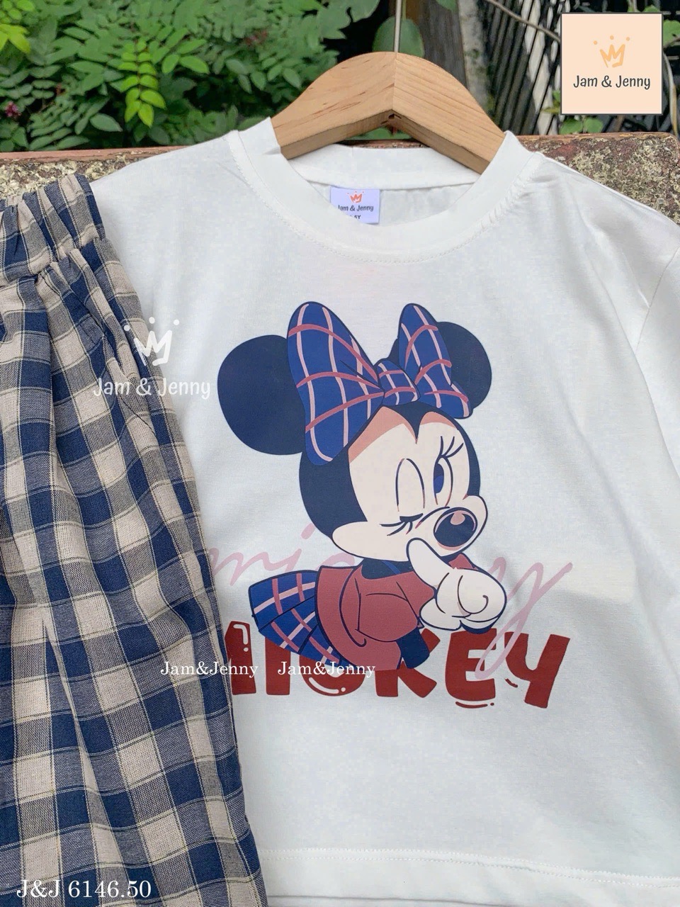 JJ 6146 - Bộ Jam & Jenny áo dài tay in mickey + quần kẻ 6-12y