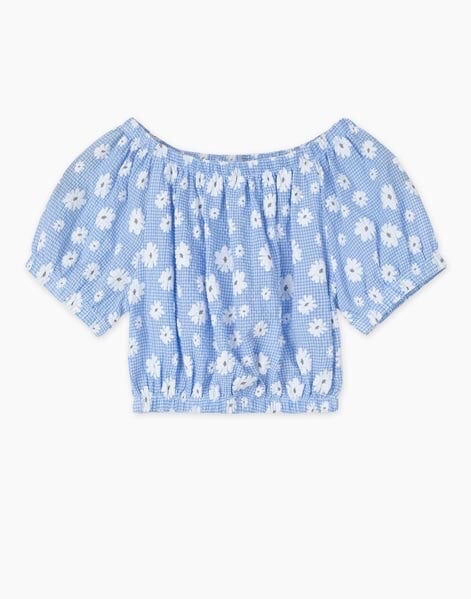 Áo croptop trễ vai bo chun hoa xanh/vàng BG