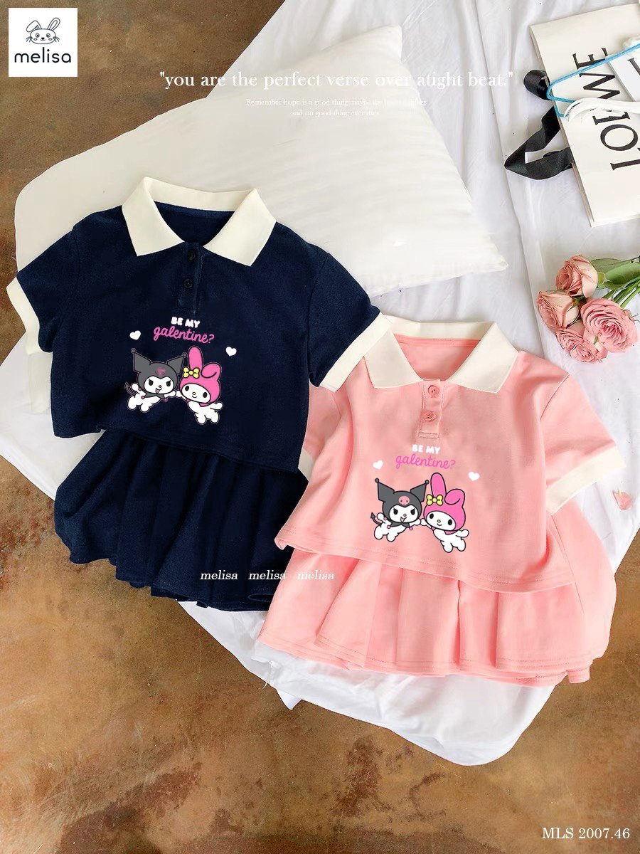Set bộ Melisa áo polo croptop Kuromi - chân váy liền quần size 2-12y