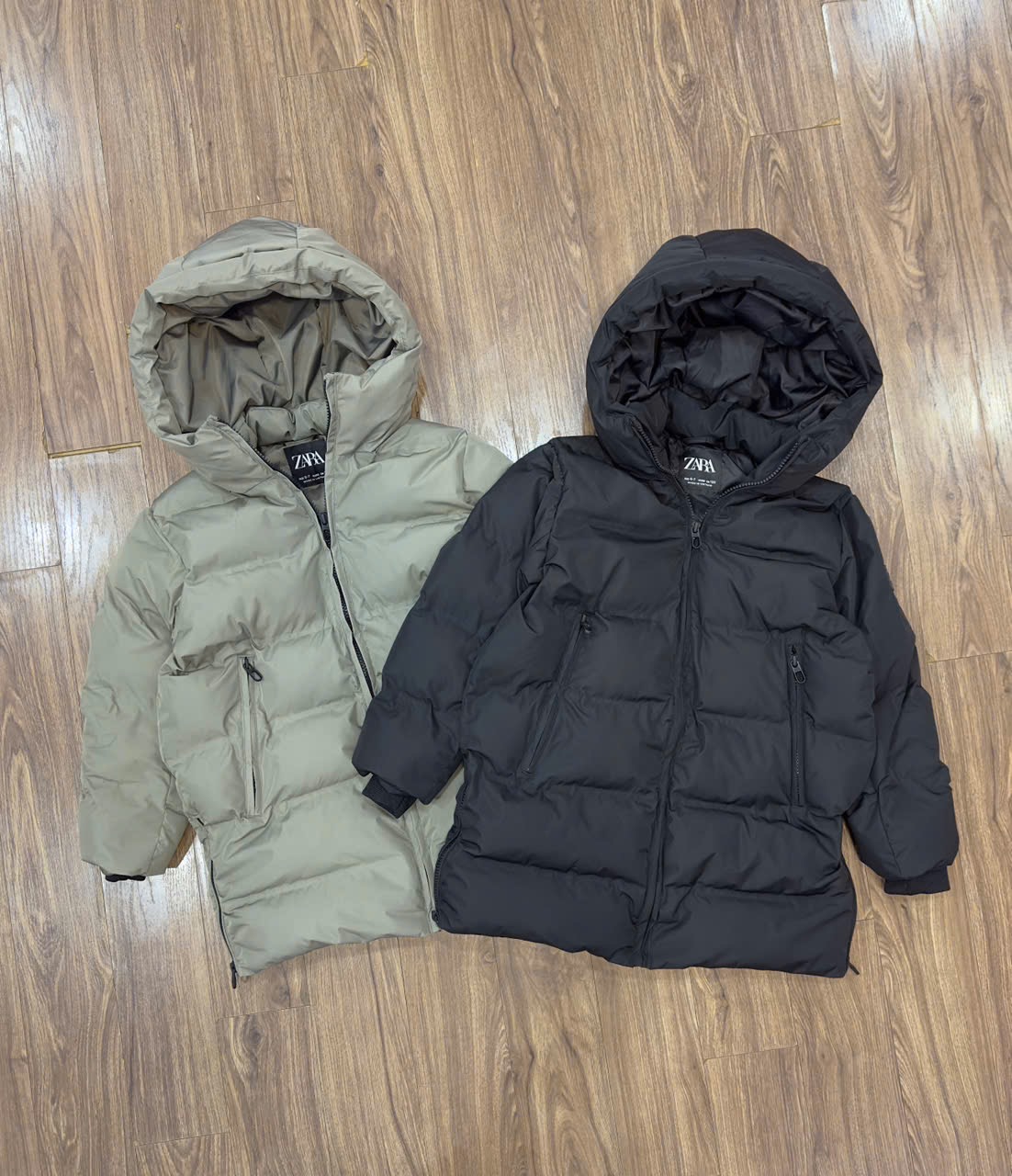 Áo khoác phao ZR dáng dài 2 màu đen/rêu cho bé size 6-14y