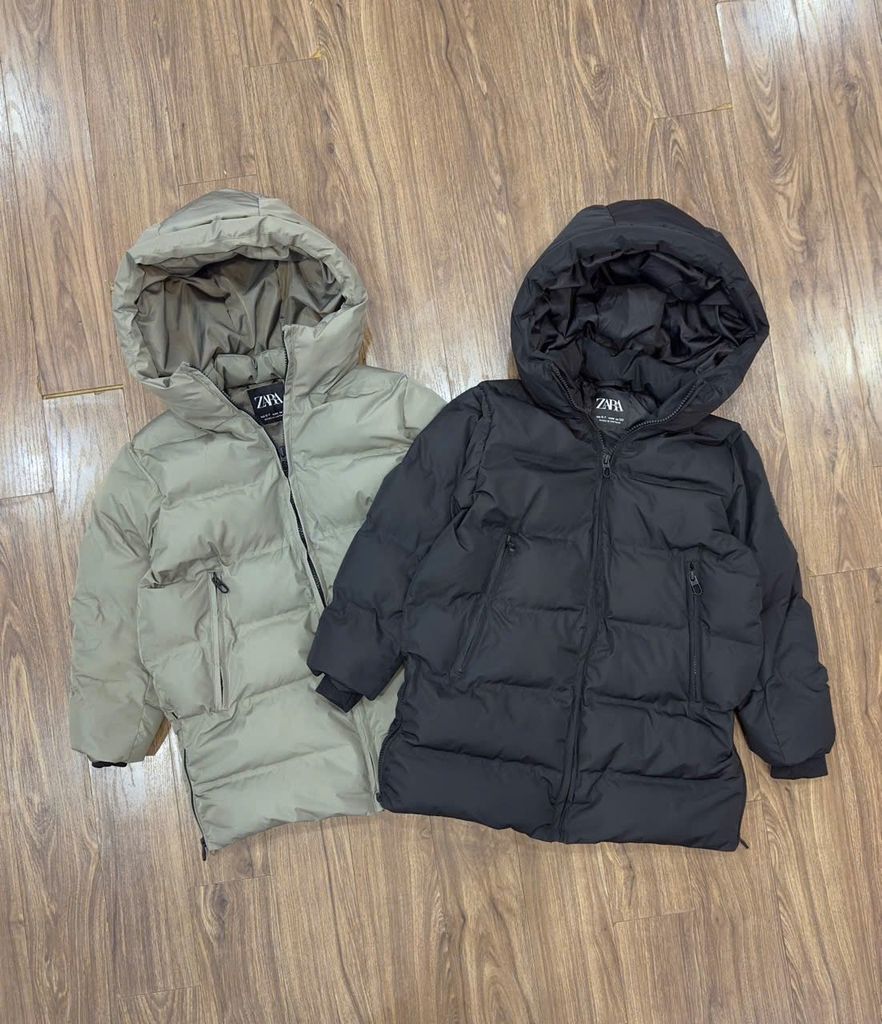 Áo khoác phao ZR dáng dài 2 màu đen/rêu cho bé size 6-14y