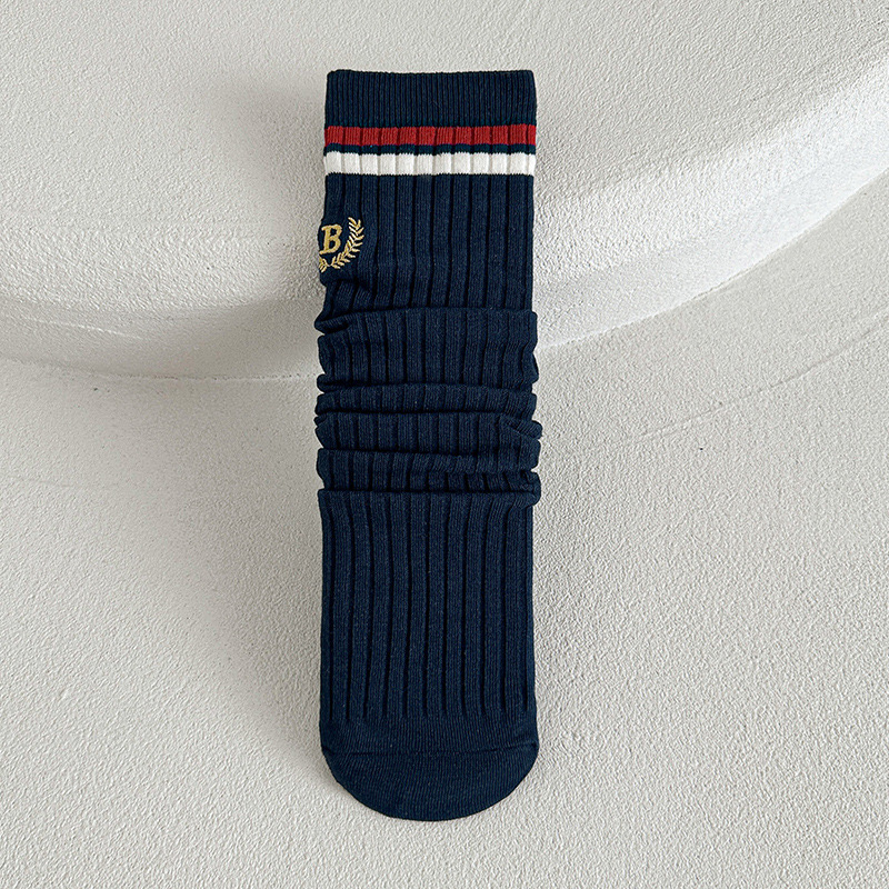 Tất cao cổ thêu B viền kẻ nhiều màu cho bé size 4-12y