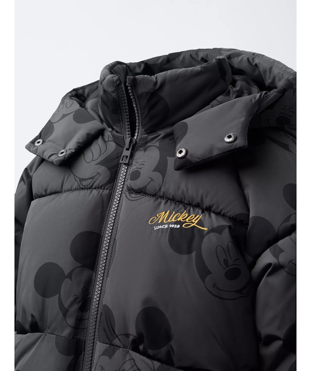 AK01 - Áo khoác phao màu ghi đen Mickey in tràn bé trai size 1-6y