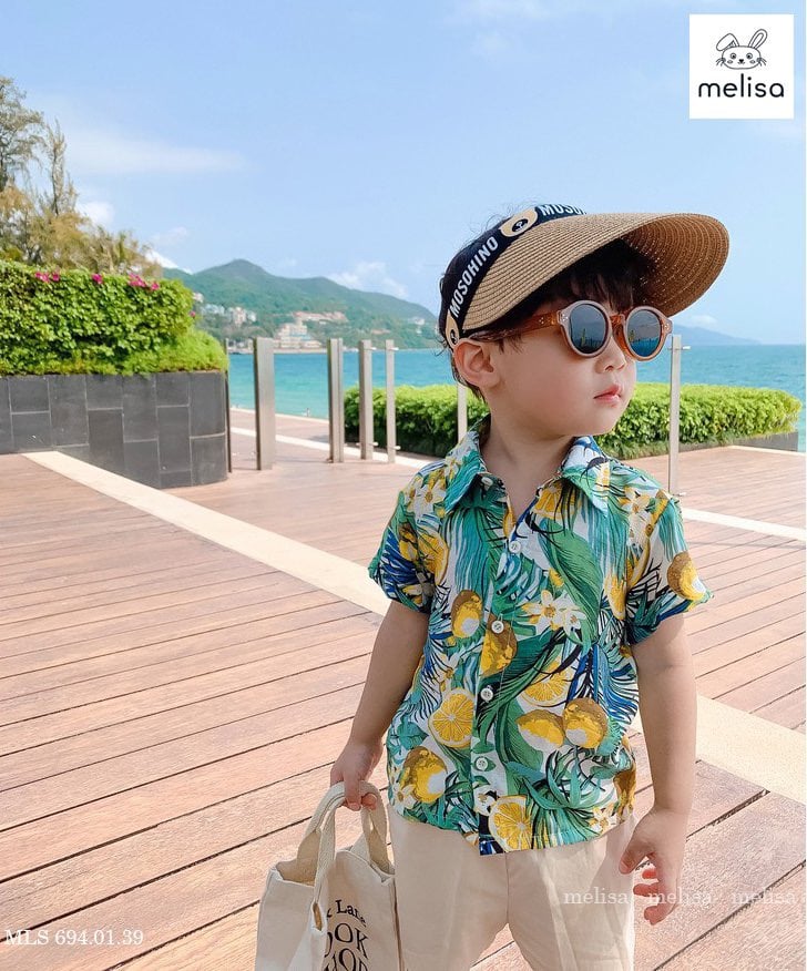 Set bộ Melisa đũi áo sơ mi hình quả chanh hoa lá size 2 - 11y