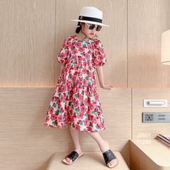 V00027 - Váy thô June màu trắng hoa hồng đuôi cá tay bồng size 1 - 10y