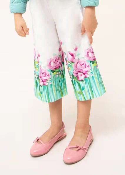 Bộ thô Mayoral áo sát nách vạt bèo chéo - quần culotte 2 màu hoa size 2 - 9y