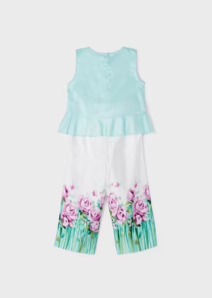 Bộ thô Mayoral áo sát nách vạt bèo chéo - quần culotte 2 màu hoa size 2 - 9y