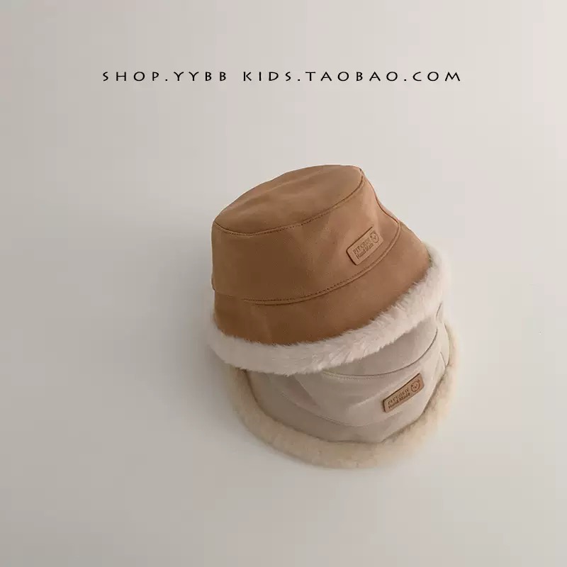 Mũ vành tròn da lộn viền lông nhiều màu cho bé size 6m-2y