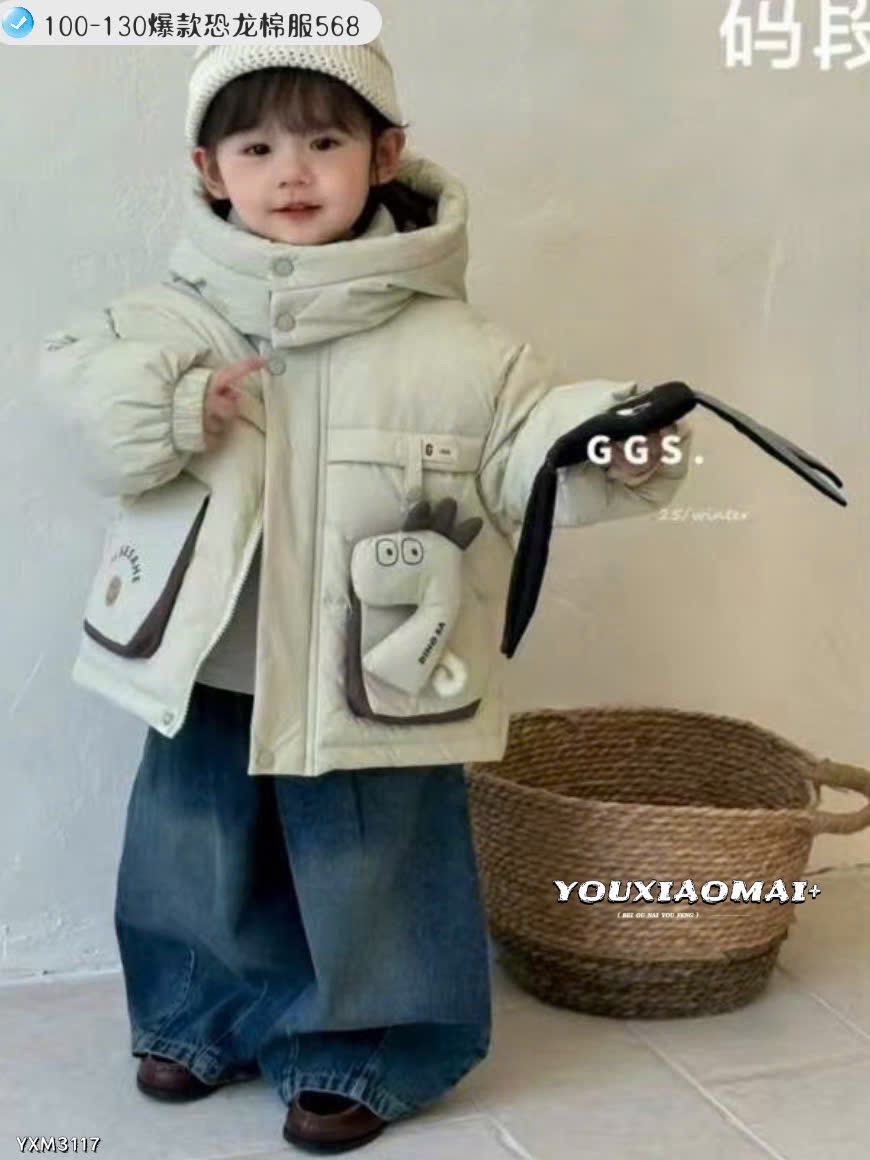 568 - Áo khoác phao khủng long nhiều màu cho bé trai size 100-130