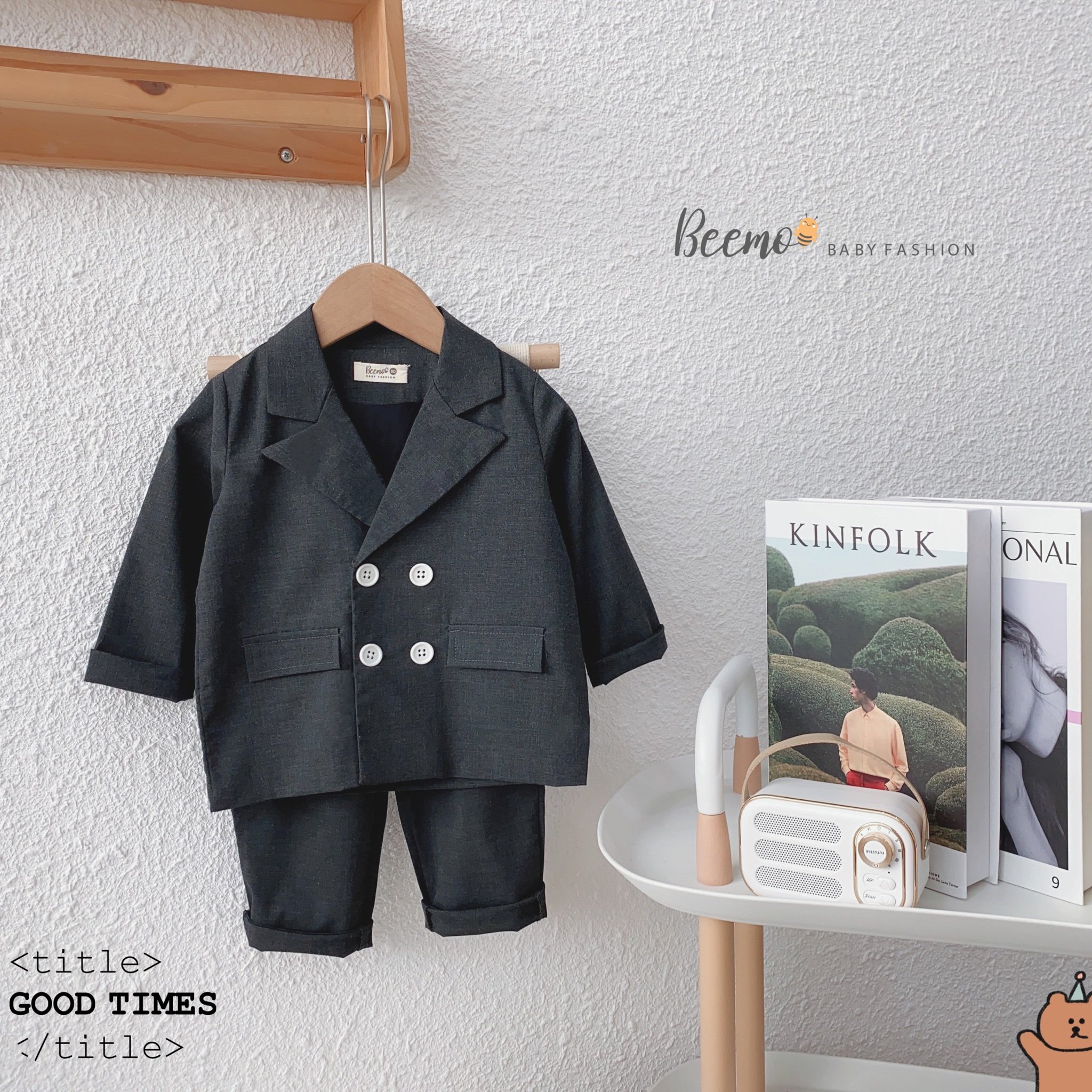 Bộ vest Beemo màu ghi đậm size 80 - 130