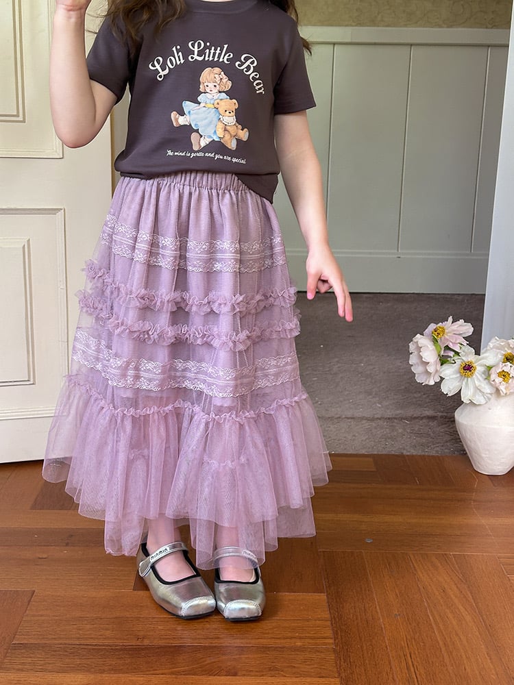 Chân váy ren dáng dài AMBB 2 màu kem/tím bé gái size 90-170