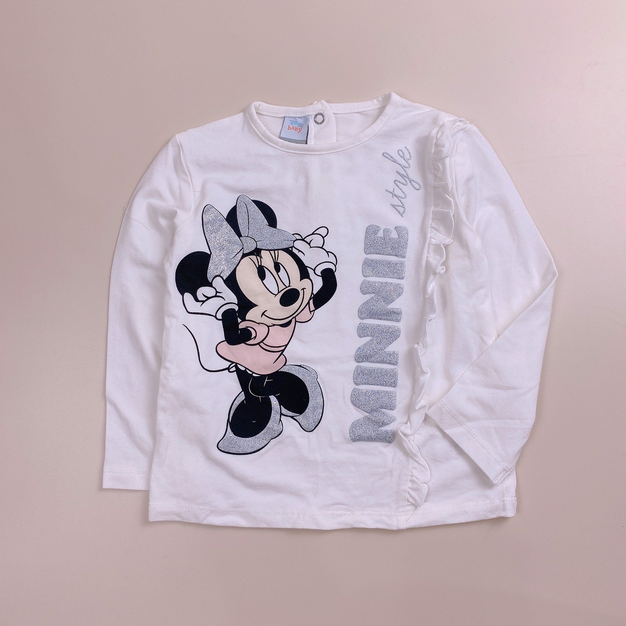 Áo cotton Disney Minnie Mouse Prenatal - màu trắng Minnie nơ nhũ bạc bèo lệch