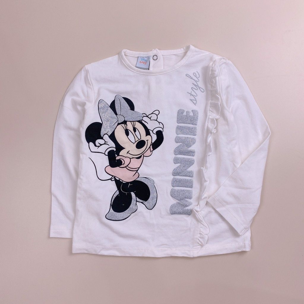 Áo cotton Disney Minnie Mouse Prenatal - màu trắng Minnie nơ nhũ bạc bèo lệch