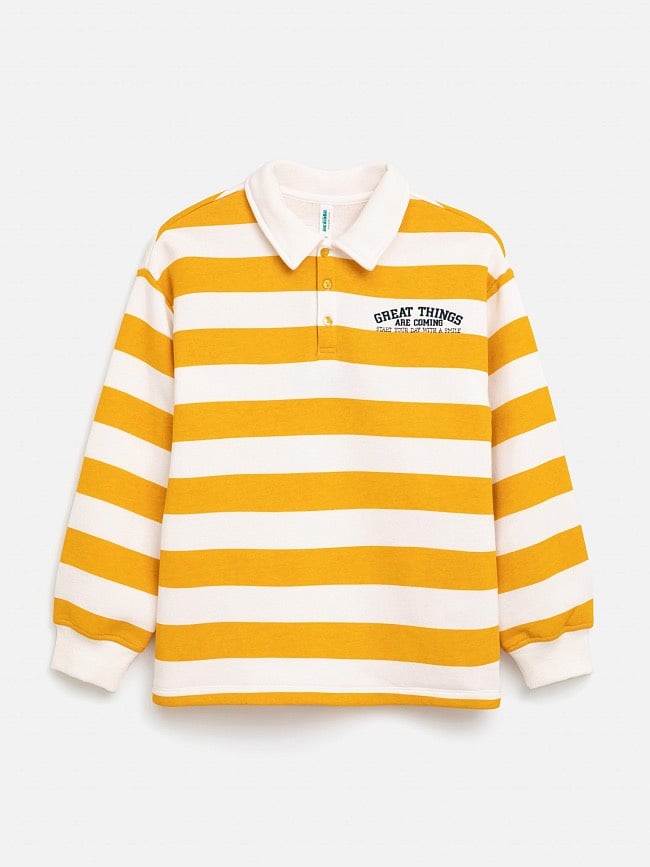 Áo nỉ bông polo 2 màu kẻ vàng trắng / kẻ hồng trắng size 98 - 158