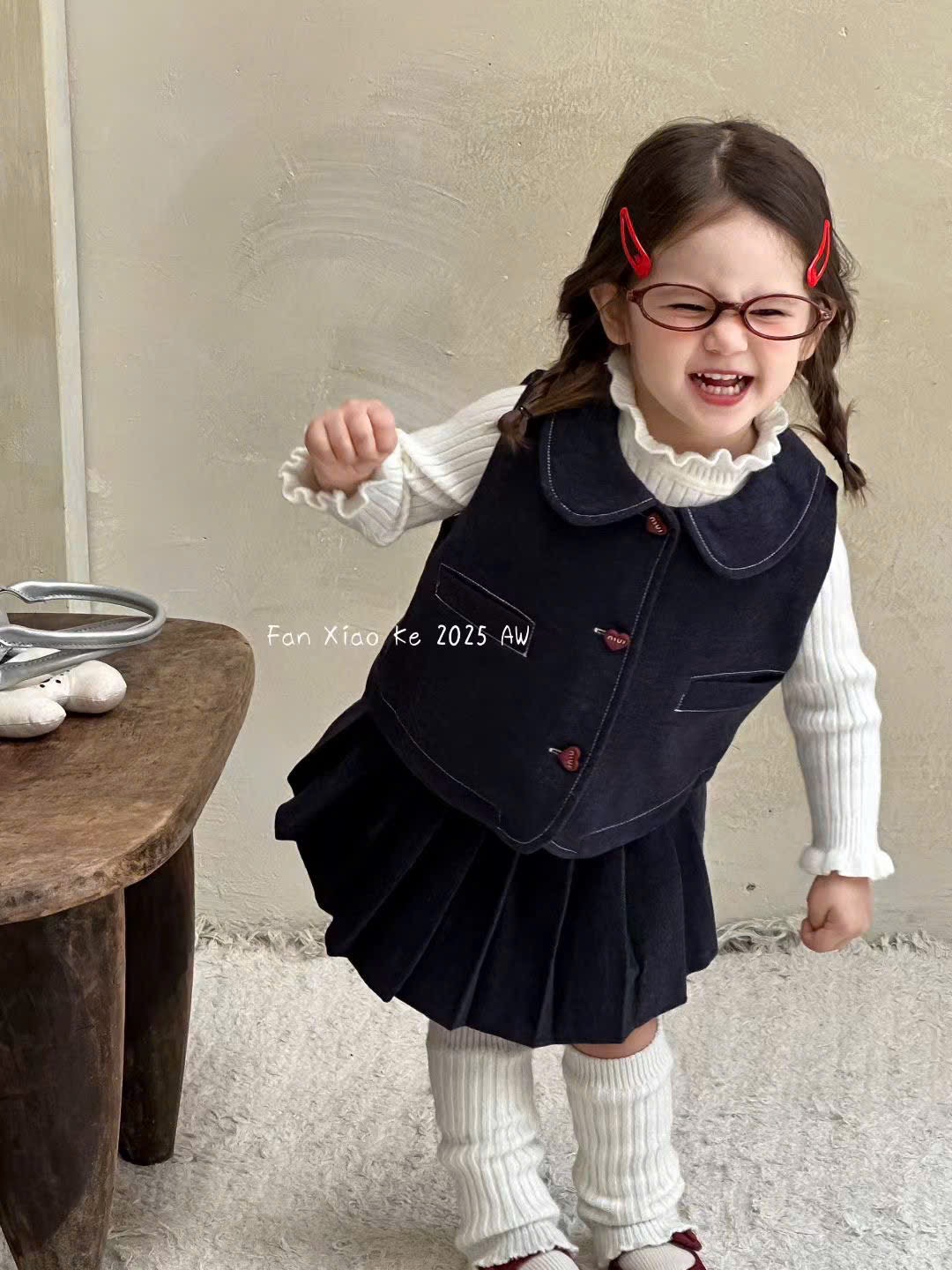 F25101 - Set 3ct QC Fanxiaoke dạ màu navy bé gái size 80-120