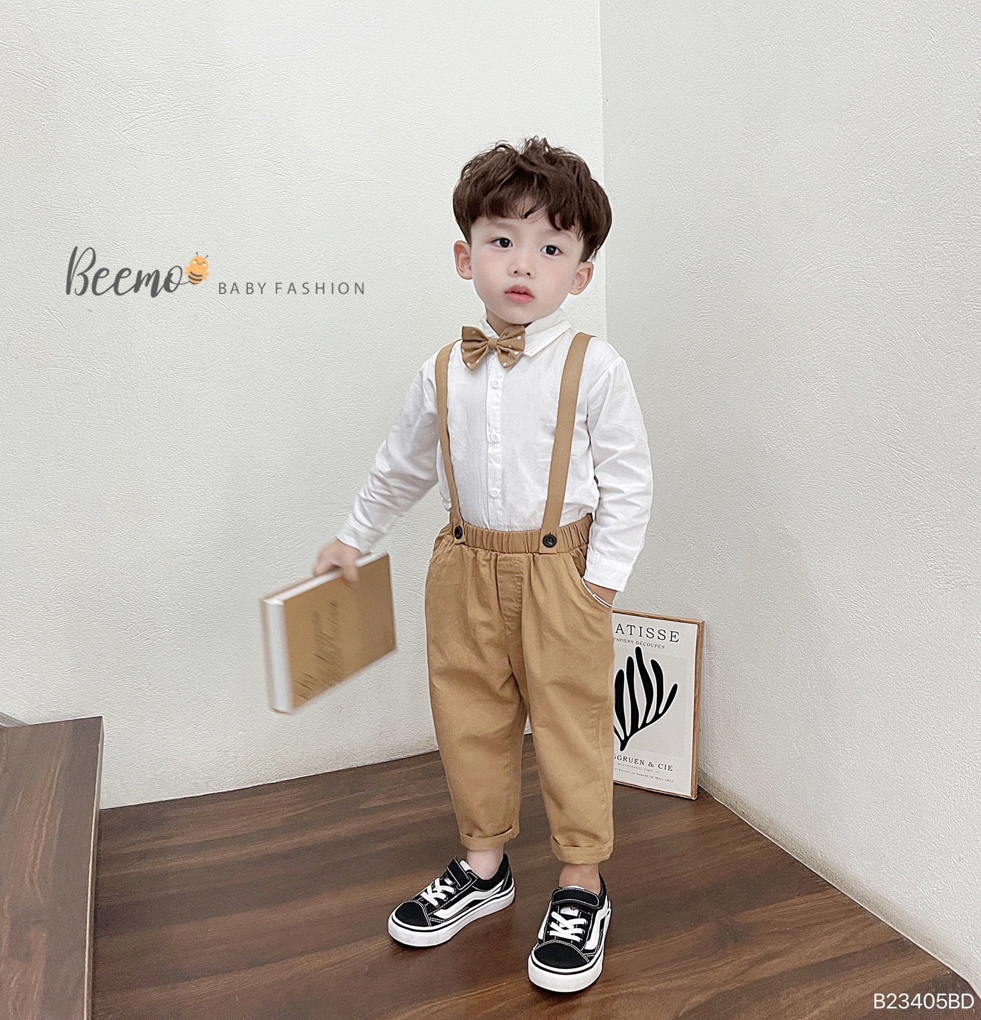 Bộ sơ mi công tử kèm nơ Beemo 2 màu nâu / đen size 80 - 130