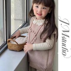 8533 - Set 3ct QC áo len tăm + quần len + gile len bé gái size 90-130