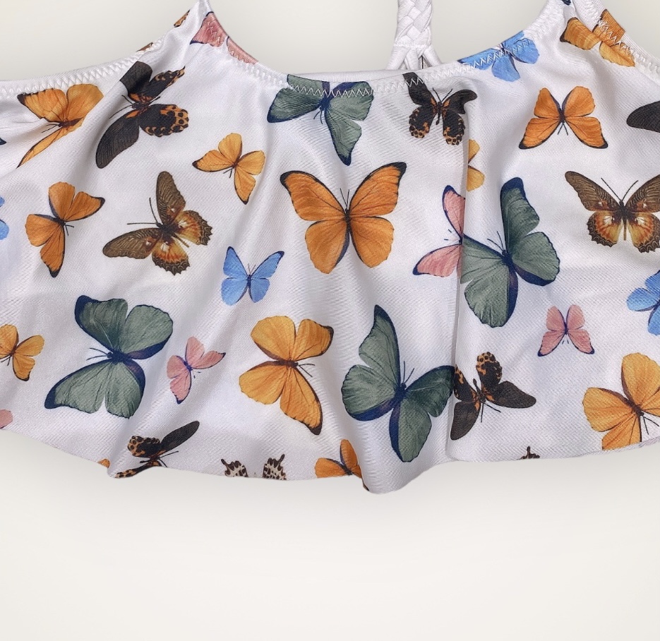 DB00013 - Bộ bơi rời áo trắng hình bướm - quần rêu size 8 - 14y