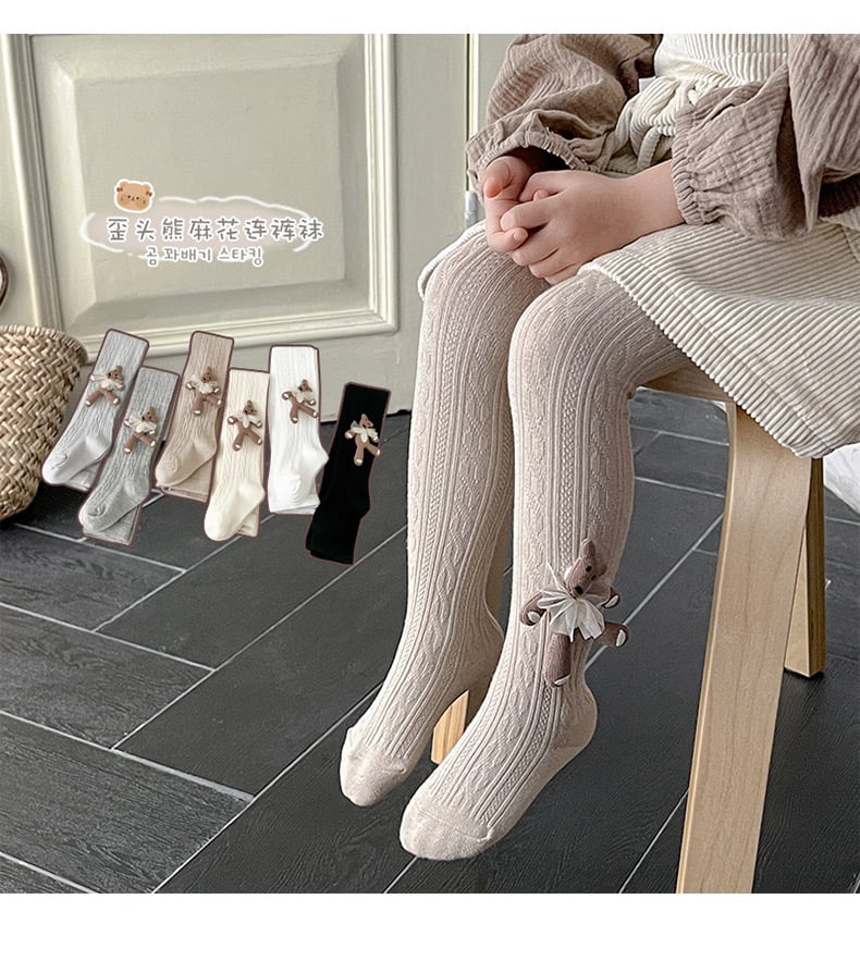 Quần tất len đính gấu 1 bên nhiều màu cho bé size 70-140