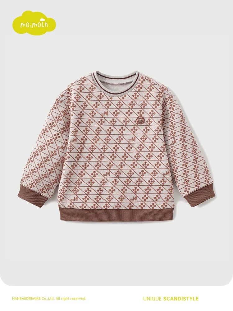 Bộ nỉ len quần lửng MM xuất Hàn họa tiết nâu cho bé size 100-130