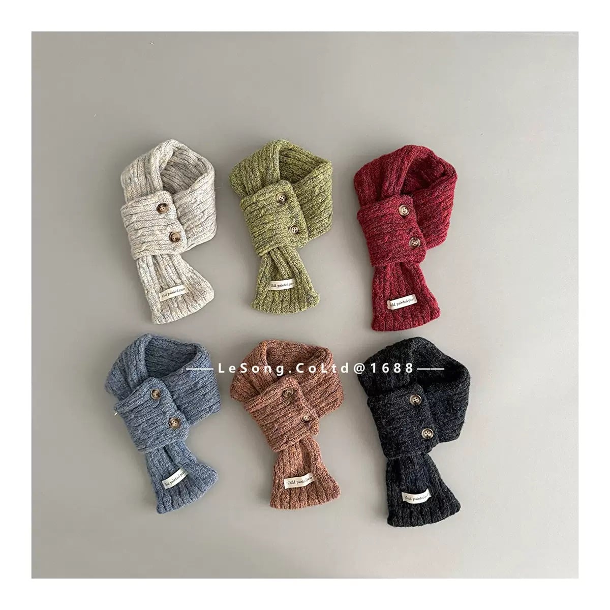 Khăn len quàng chéo cài khuy vặn thừng nhiều màu cho bé