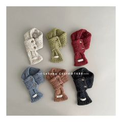 Khăn len quàng chéo cài khuy vặn thừng nhiều màu cho bé