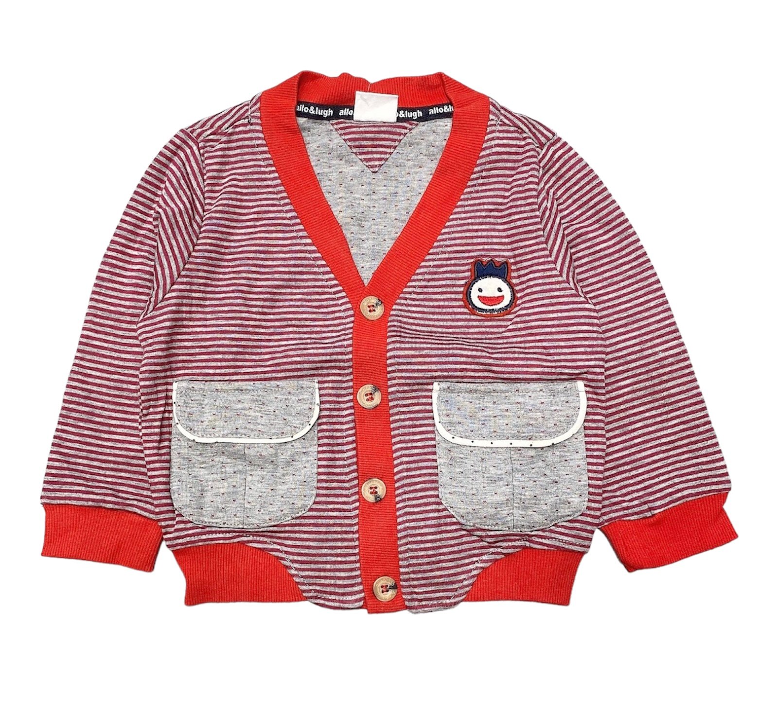 Cardigan cotton Allo & Lugh 2 màu kẻ túi châm bi size 100 - 130