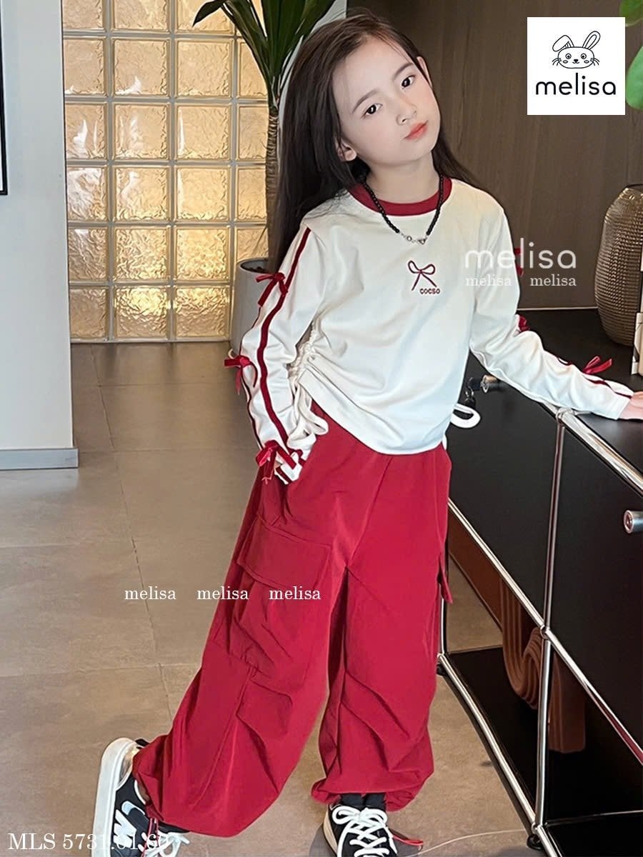 MLS 5731 - Set bộ Melisa áo cotton + quần kaki túi hộp bé gái size 2-12y