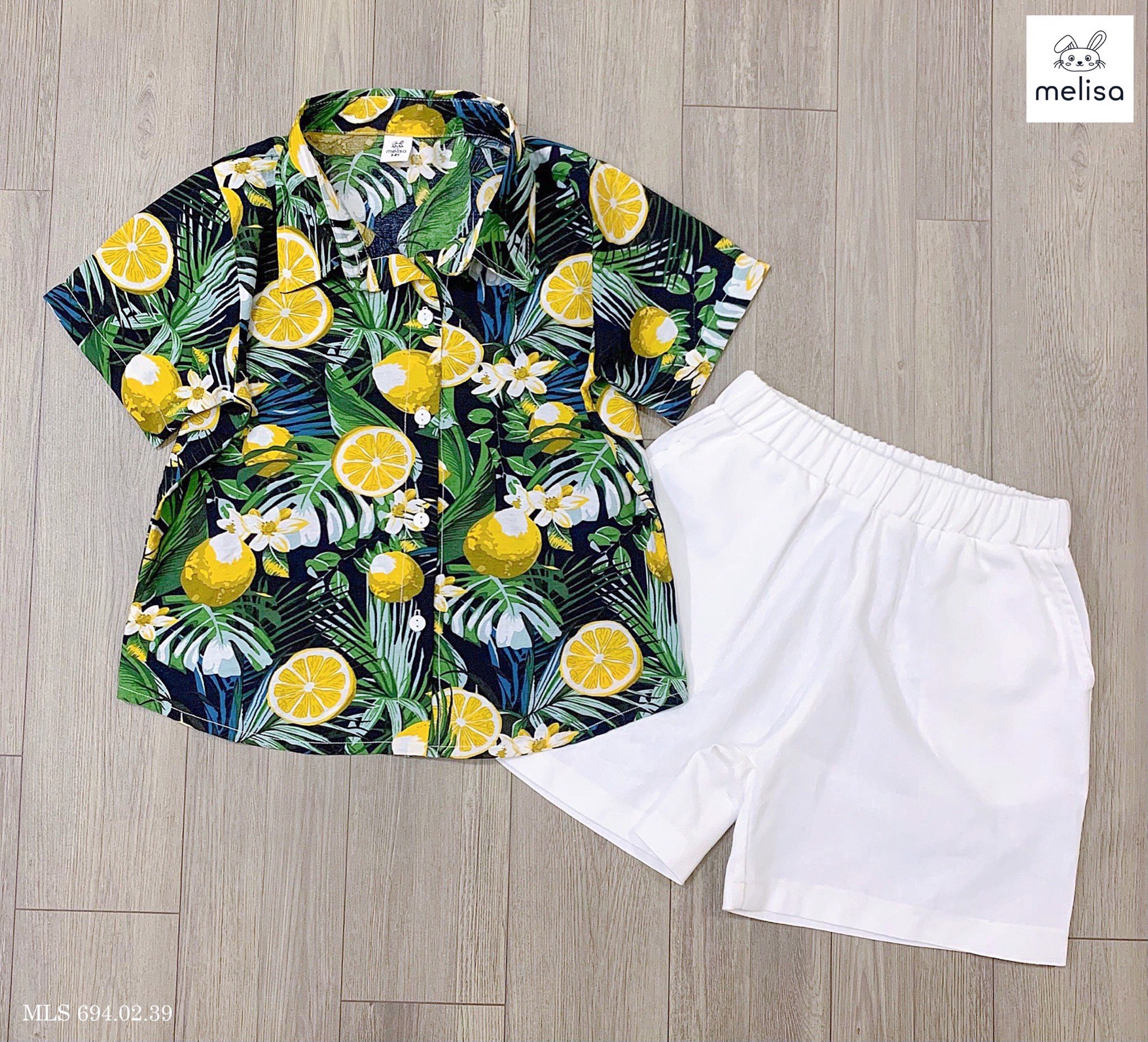 Set bộ Melisa đũi áo sơ mi hình quả chanh hoa lá size 2 - 11y