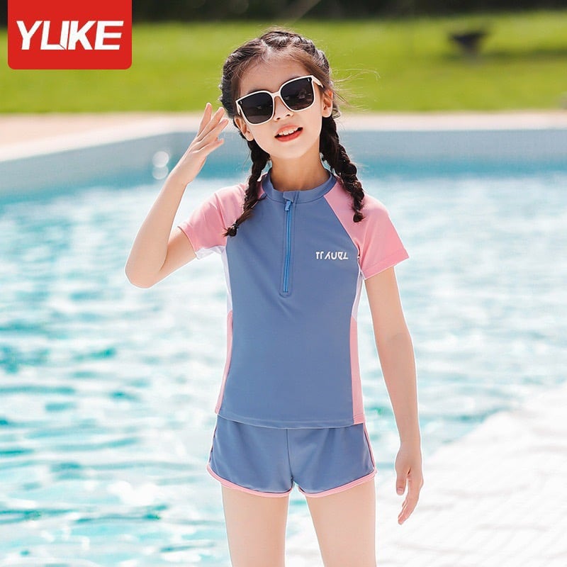 2198 - Bộ bơi rời cộc tay Yuke 3 màu phối tay in chữ ngực size XL - 6XL