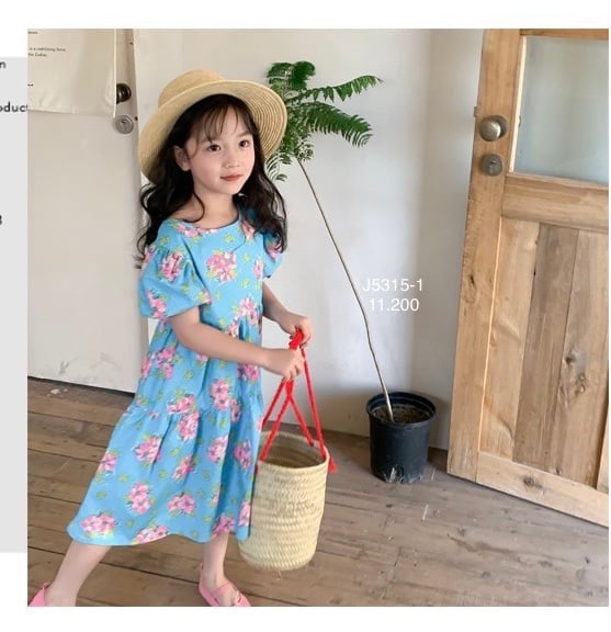 V00026 - Váy thô June xếp tầng tay bồng 2 màu hoa size 1 - 10y