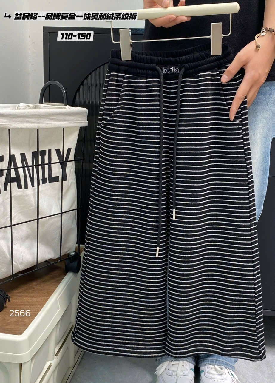 Quần nỉ kẻ QC lót nỉ đại hàn ống suông nhiều màu cho bé size 100-140