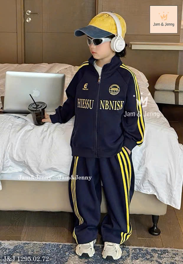 JJ 1295 - Bộ nỉ da cá Jam & Jenny kéo khóa Hiessu 2 màu bé trai size 2-12y