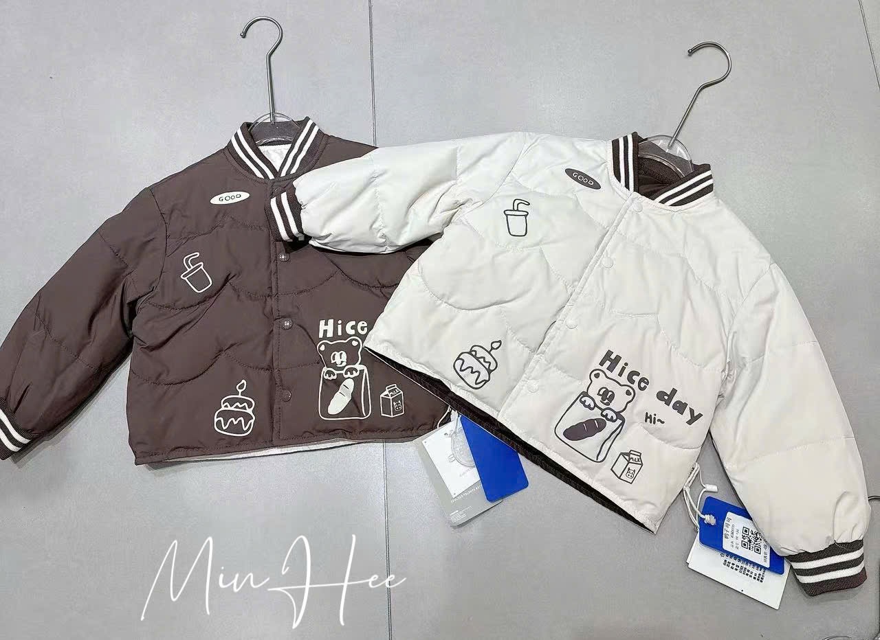 Áo khoác phao lông vũ siêu nhẹ 2 màu be/nâu Hice day cho bé size 90-130