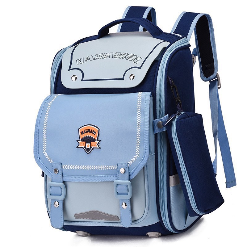 Balo, cặp sách chống gù siêu nhẹ chống thấm Naijadi Kids phối da nhiều màu BTBG tặng kèm hộp bút